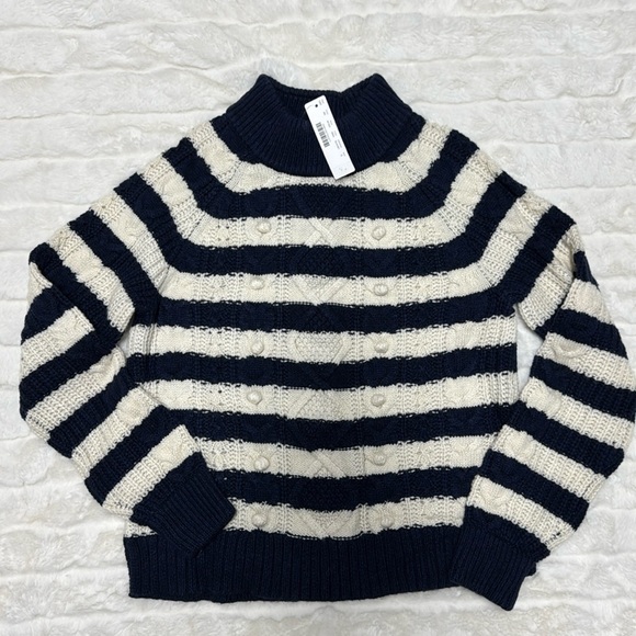 J. Crew Azra Cable Pullover Striped Navy NWT Size Small - Picture 3 of 10